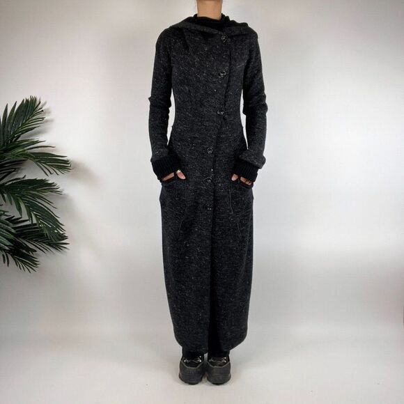 Transit Par-Such Sweaters - Vintage 90s Grunge Charcoal Full Length Wool Sweater Cardigan Jacket / Sz: 2